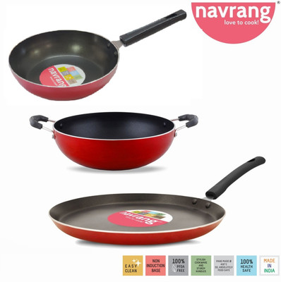 NAVRANG Non-Stick Coated Cookware Set(Aluminium, 3 - Piece)