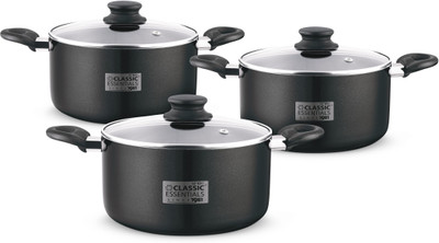 Classic Essentials 3 PC Biryani Handi with Glass Lid, casserole Set, Induction Bottom Non-Stick Coated Cookware Set(PTFE (Non-stick), Aluminium, 3 - Piece)