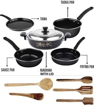Maharajee Maharajee Induction Bottom Non-Stick Coated Cookware Set(Cast Iron, 11 - Piece)