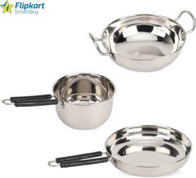 Kashvi Stainless Steel Cookware Set - Combo Pack of 3 - Kadhai, Fry Pan & Sauce Pan Induction Bottom Cookware Set(Stainless Steel, 3 - Piece)