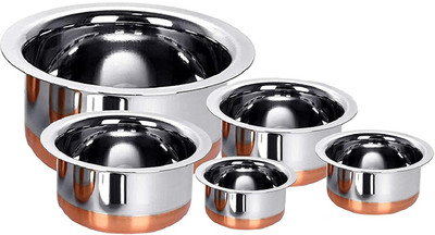 RBGIIT Copper Bottom Kitchen Serving Cooking Bowl biryani, rice Handi/Pot/Patila Cookware Set(Stainless Steel, 5 - Piece)