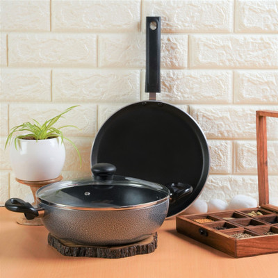 Kreme DELUXE 3mm NonStick Induction Bottom 240 kadai + 250 Tawa Set of 2 pcs Induction Bottom Non-Stick Coated Cookware Set(Aluminium, 2 - Piece) Kreme DELUXE 3mm NonStick Induction Bottom 240 kadai + 250 Tawa Set of 2 pcs Induction Bottom Non-Stick Coated Cookware Set(Aluminium, 2 - Piece)