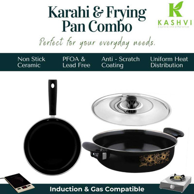 Kashvi Kadahi with lid + Fry Pan Induction Bottom Non-Stick Coated Cookware Set(Cast Iron, 2 - Piece)