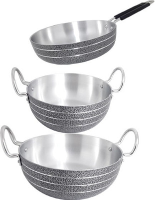 bartan hub kadhai and frypan set(kadhai 4000 ml , 2500 ml , frying pan 21 cm) Cookware Set(Aluminium, 3 - Piece)