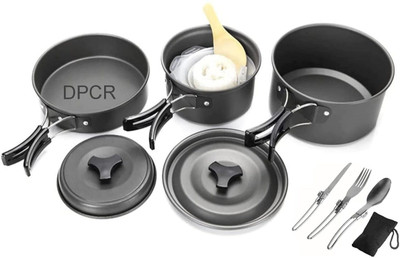 byrm Portable Camping Cookware Mess Kit with Spoon Set-set of 11 Non-Stick Coated Cookware Set(Aluminium, 11 - Piece)