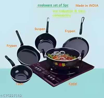 YZOT Induction Bottom Non-Stick Coated Cookware Set(Cast Iron, 5 - Piece)