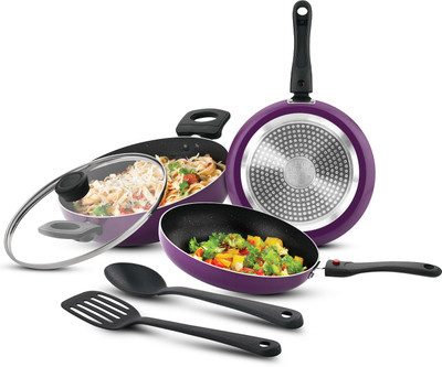 BERGNER Sherry Plus Non-Stick 6 Pcs Cookware Set | Less Oil Use | Induction Bottom Non-Stick Coated Cookware Set(Aluminium, 6 - Piece)