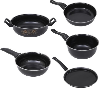 MY STORE Karahi/tarka/tawa/saucepan/frypan Induction Bottom Non-Stick Coated Cookware Set(Ceramic, Steel, 5 - Piece)