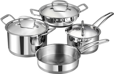 VINOD Classic Deluxe Combo,Set of 4 Pcs,Saucepan, Saucepot, Kadhai and Frypan Induction Bottom Cookware Set(Stainless Steel, 4 - Piece)