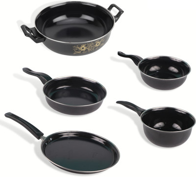 SILVOSWAN Prestigious Induction Bottom Non-Stick Coated Cookware Set(Iron, Cast Iron, 5 - Piece)