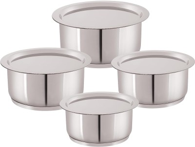 NIRLON Deluxe Stainless Steel Tope Set of 4 with Steel Lid, Induction Friendly Induction Bottom Cookware Set(Stainless Steel, Stainless Steel, Stainless Steel, Stainless Steel, 4 - Piece)