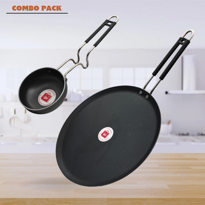 LAZYwindow Traditional Iron Tadka Pan And Tawa with Grip type Handle Induction Bottom Cookware Set(Iron, 2 - Piece)