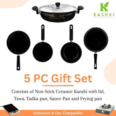 HouseOfCommon Kashvi Prestigious Induction Bottom Non-Stick Coated Cookware Set(Cast Iron, 6 - Piece)