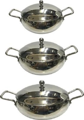 Dynore 3 Pcs Deep Frying Kadai With SS Lid- 500/900 and 1500 ml Induction Bottom Non-Stick Coated Cookware Set(Stainless Steel, 3 - Piece)