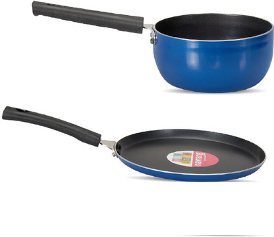 NAVRANG NONSTICK 2PCS COMBO SET TAWA 240MM AND SAUCE PAN 170MM, BLUE, NON INDUCTION Non-Stick Coated Cookware Set(Aluminium, 2 - Piece)
