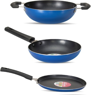 NAVRANG NONSTICK COOKWARE TAWA 24CM, KADAI 20CM AND FRY PAN 20CM, BLUE, NON IB Non-Stick Coated Cookware Set(Aluminium, 3 - Piece)