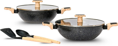 Kréme Ceracook Granite Ceramic Kadhai Cookware Set of 2pcs Induction Bottom Non-Stick Coated Cookware Set(Aluminium, Ceramic, 2 - Piece)