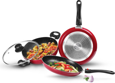 MILTON Pro Cook Kitchen Jewel Plus Granito, Maroon Induction Bottom Non-Stick Coated Cookware Set(Aluminium, 3 - Piece)
