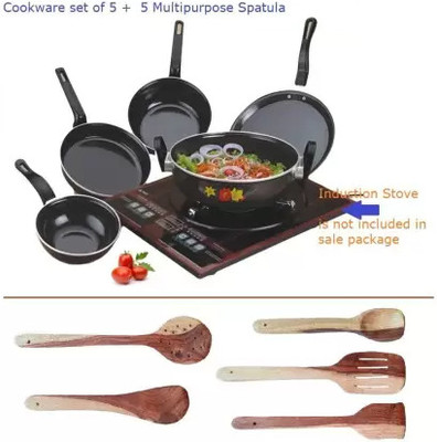 TOLXI Super Induction Bottom Non-Stick Coated Cookware Set(Aluminium, 10 - Piece)