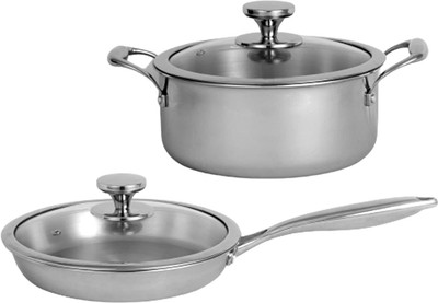 NIRLON Platinum Triply Stainless Steel Cookware Combo Set Induction Bottom Non-Stick Coated Cookware Set(Stainless Steel, 2 - Piece)
