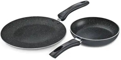 Prestige Omega DLX Granite combi Pack of 2-Concave Tawa 25cm, Fry Pan 20cm Induction Bottom Non-Stick Coated Cookware Set(Hard Anodised, 2 - Piece)