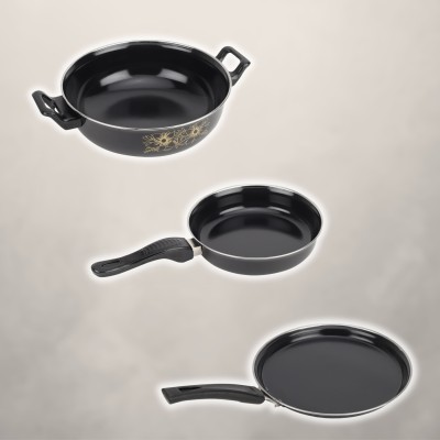 cookpro Kadhai, Fry Pan, Tawa - Cookware Set of 3 Pc Induction Bottom Non-Stick Coated Cookware Set(Cast Iron, PTFE (Non-stick), 3 - Piece)