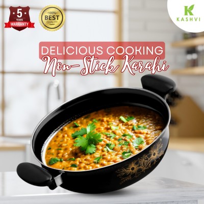 Kashvi Kashvi Premium Cast Iron Kadhai 3.5 L capacity Induction Bottom Non-Stick Coated Cookware Set(Cast Iron, 1 - Piece)