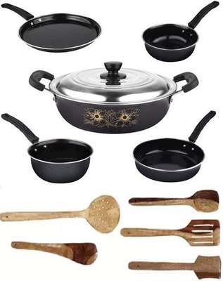 Maharajee Cookware set Cheap Induction Bottom Non-Stick Coated Cookware Set(Cast Iron, 11 - Piece)