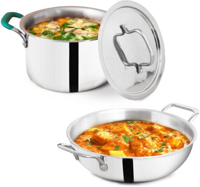 The Indus Valley Triply Stainless Steel Kadai & Stock Pot Combo Induction Bottom Cookware Set(Triply, 2 - Piece)