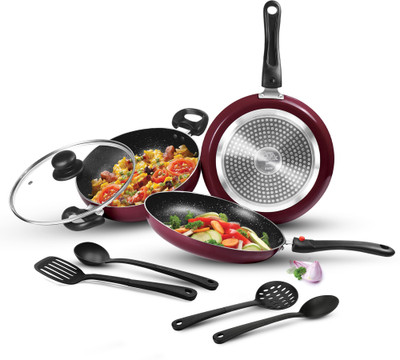 MILTON Pro Cook Kitchen Jewel Plus Granito, Peach Induction Bottom Non-Stick Coated Cookware Set(Aluminium, 7 - Piece)