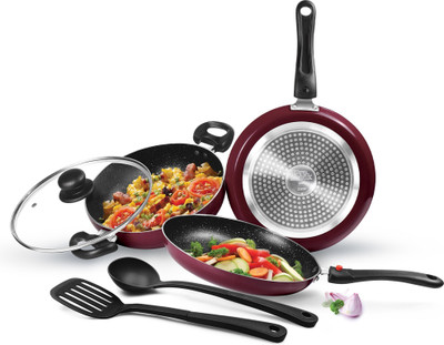 MILTON Pro Cook Kitchen Jewel Plus Granito, Peach Induction Bottom Non-Stick Coated Cookware Set(Aluminium, 5 - Piece)