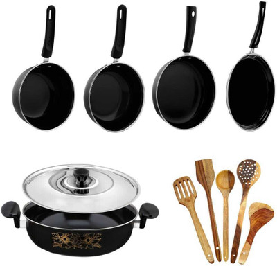 SILVOSWAN MS 11-Pc Non Stick Iron Cookware Set Induction Friendly Kitchen Combo Pro Induction Bottom Non-Stick Coated Cookware Set(Iron, 11 - Piece)