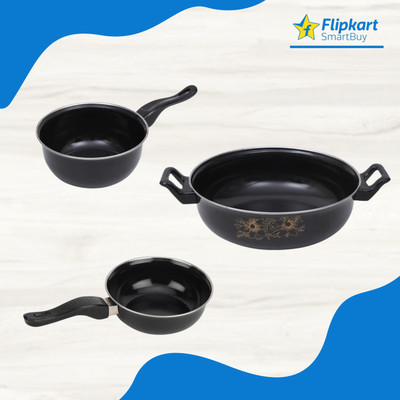 Flipkart SmartBuy Non-Stick Cookware Set - Kadhai, Sauce Pan & Tadka Pan - Induction Bottom Non-Stick Coated Cookware Set(Cast Iron, PTFE (Non-stick), 3 - Piece)