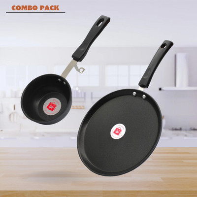 LAZYwindow Nonstick Tadka Pan & Tawa Combo (Black And Base Grey) Induction Bottom Non-Stick Coated Cookware Set(Hard Anodised, 2 - Piece)