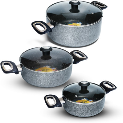 IMPEX 6 pcs Nonstick Granite Casserole set, 5 Layer Super Granite, Festival Gift Set Induction Bottom Non-Stick Coated Cookware Set(Aluminium, 6 - Piece)