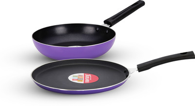 NAVRANG NONSTICK COMBO SET DOSA TAWA 260MM & FRY PAN 220MM, PURPLE, NON IB Non-Stick Coated Cookware Set(Aluminium, PTFE (Non-stick), 2 - Piece)