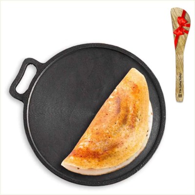 The Indus Valley Pre-Seasoned Super Smooth Cast Iron Tawa (30.4cm) with Free Wooden Flip Induction Bottom Cookware Set(Cast Iron, 2 - Piece)