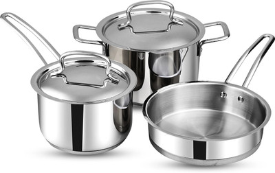 VINOD Stainless Steel Induction Friendly Classic Deluxe Combo Induction Bottom Cookware Set(Stainless Steel, 3 - Piece)