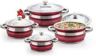 Klassi Kichen Stainless Steel 4 Pcs Handi Set with lid Glossy Finish Induction Bottom Cookware Set(Stainless Steel, 4 - Piece)