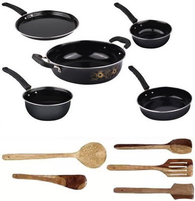 Maharajee Cookware set combo of 10 Pcs Induction Bottom Non-Stick Coated Cookware Set(Hard Anodised, 10 - Piece)