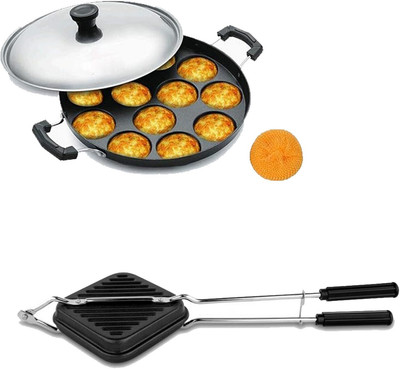 Masox Store Non-Stick Aluminium Grill Sandwich Bread Toaster | Appam Patra with Steel Lid S0 0 W Pop Up Toaster(Black)