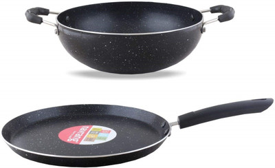 NAVRANG NAVRANG NONSTICK 2 PCS COMBO SET TAWA 275MM, KADAI 230MM, SPATTER, NON IB Non-Stick Coated Cookware Set(Aluminium, 2 - Piece)