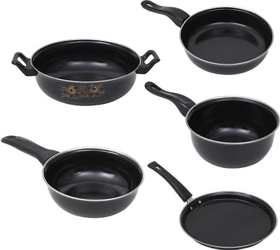SILVOSWAN Easy Cook Induction Bottom Non-Stick Coated Cookware Set(Iron, 5 - Piece)