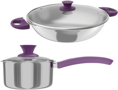 Lifelong LLTPC1 Combo Kadhai (20 CM), Saucepan With Lid (16 Cm) Induction Bottom Cookware Set  (Triply, 2 – Piece) For Rs. 799 @ 73 %