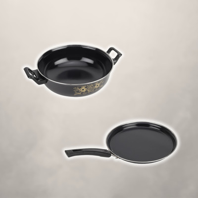 MY STORE Kadhai, Tawa - Multi-Purpose Cookware Set - 2 Pc - Induction Bottom Non-Stick Coated Cookware Set(Cast Iron, PTFE (Non-stick), 2 - Piece)