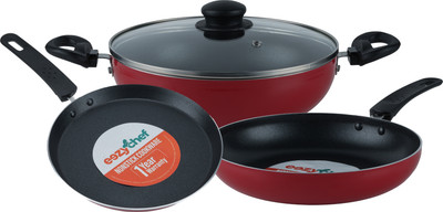 EEZYCHEF Induction Bottom Non-Stick Coated Cookware Set(Aluminium, 3 - Piece)