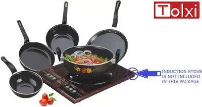 TOLXI Yuva Induction Bottom Non-Stick Coated Cookware Set(Aluminium, 5 - Piece)