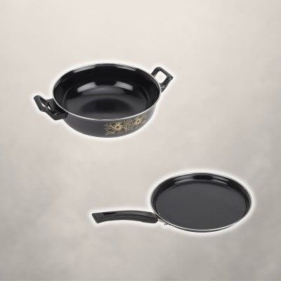 Kashvi Kadhai, Tawa - Cookware Set of 2 Pc Induction Bottom Non-Stick Coated Cookware Set(Cast Iron, PTFE (Non-stick), 2 - Piece)