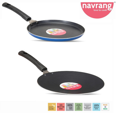 NAVRANG NONSTICK ROTI TAWA AND DOSA TAWA COMBO,NON INDUCTION,BLUE Non-Stick Coated Cookware Set(Aluminium, PTFE (Non-stick), 2 - Piece)