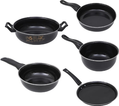 SILVOSWAN Dura Non Stick Gas and Induction Compatible Induction Bottom Non-Stick Coated Cookware Set(Steel, Ceramic, 5 - Piece)